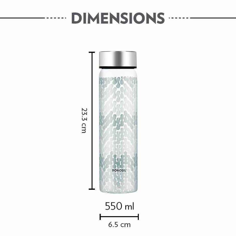 Borosil Vista Wide Mouth Bottle with Metal Lid Borosilicate Glass Dishwasher Safe