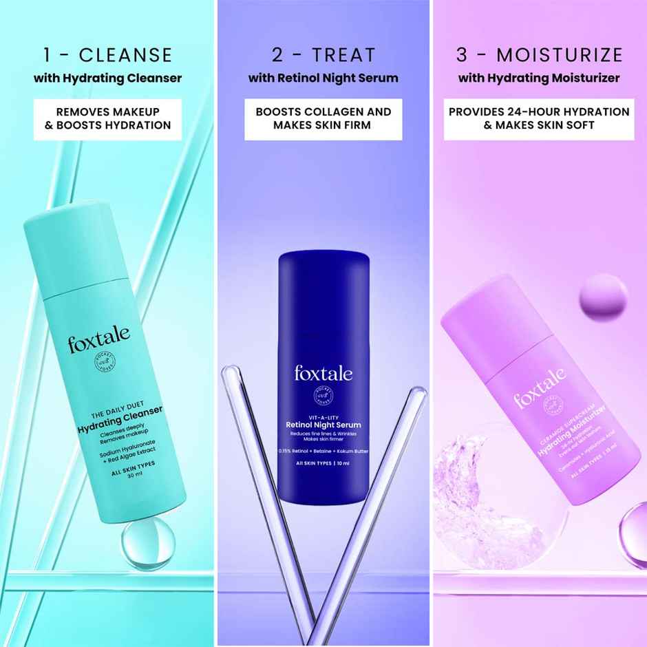 Foxtale Youthful Radiance Gift Kit | Cleanser, Ceramide Moisturizer & 0.15% Retinol Serum