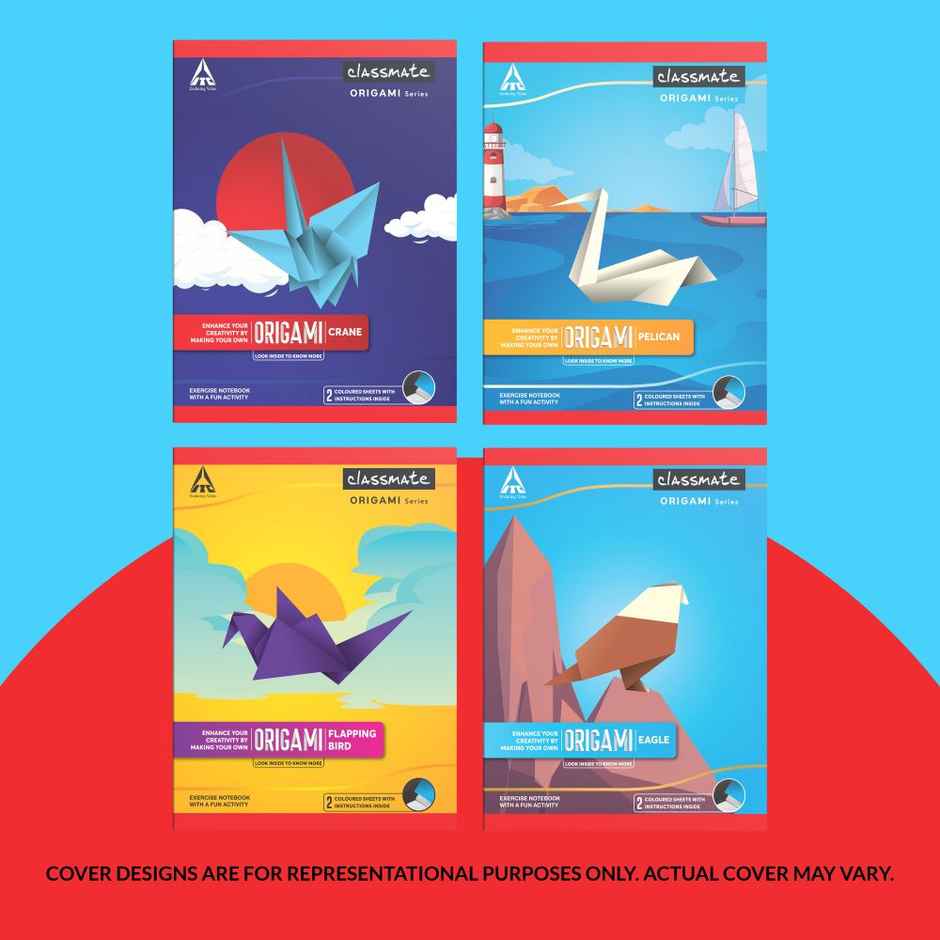 Classmate Single Line Origami Notebook | 24 X 18 cm | Assorted Designs | 168 Pages