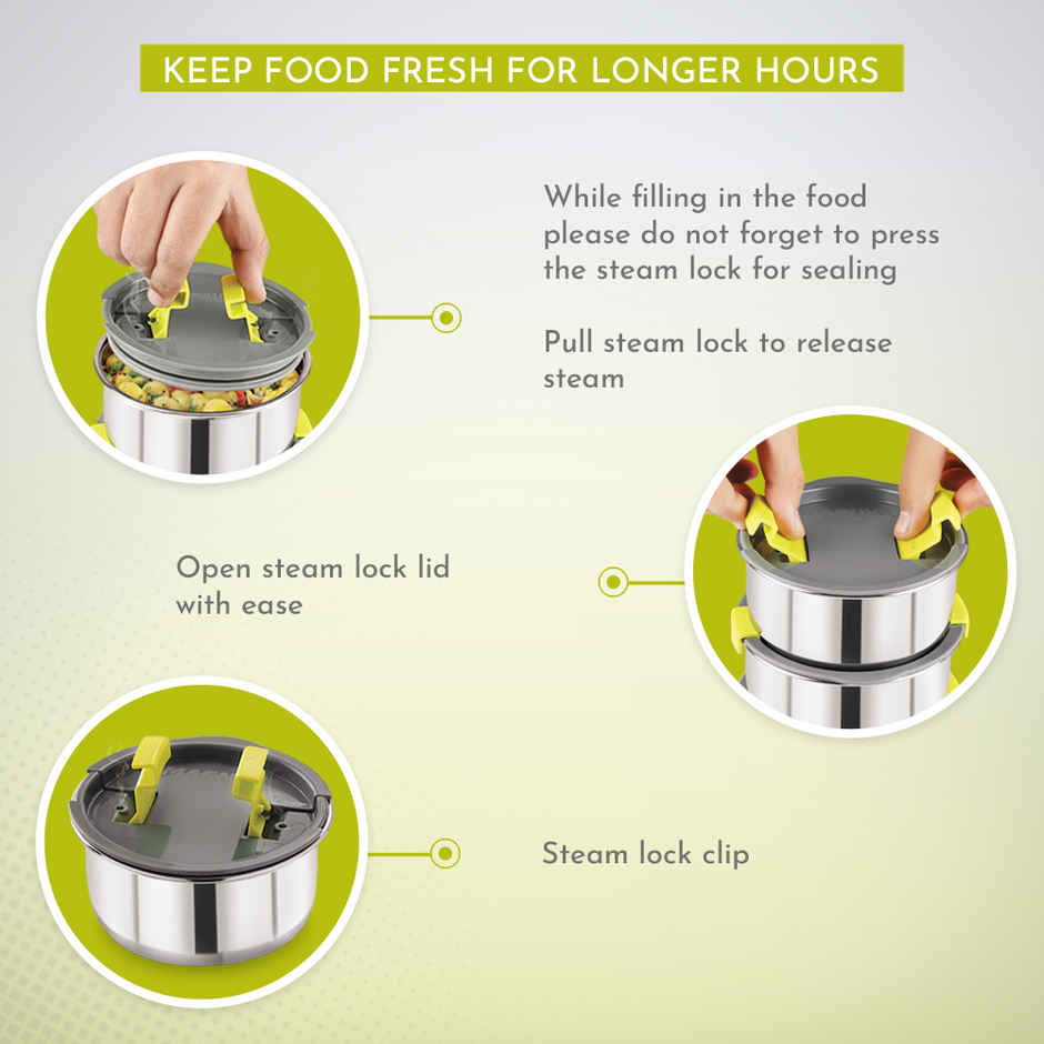 Magnus Olive-3 Prime Stainless Steel Lunchbox With Leak-Proof Containers & Insulated Carry Case