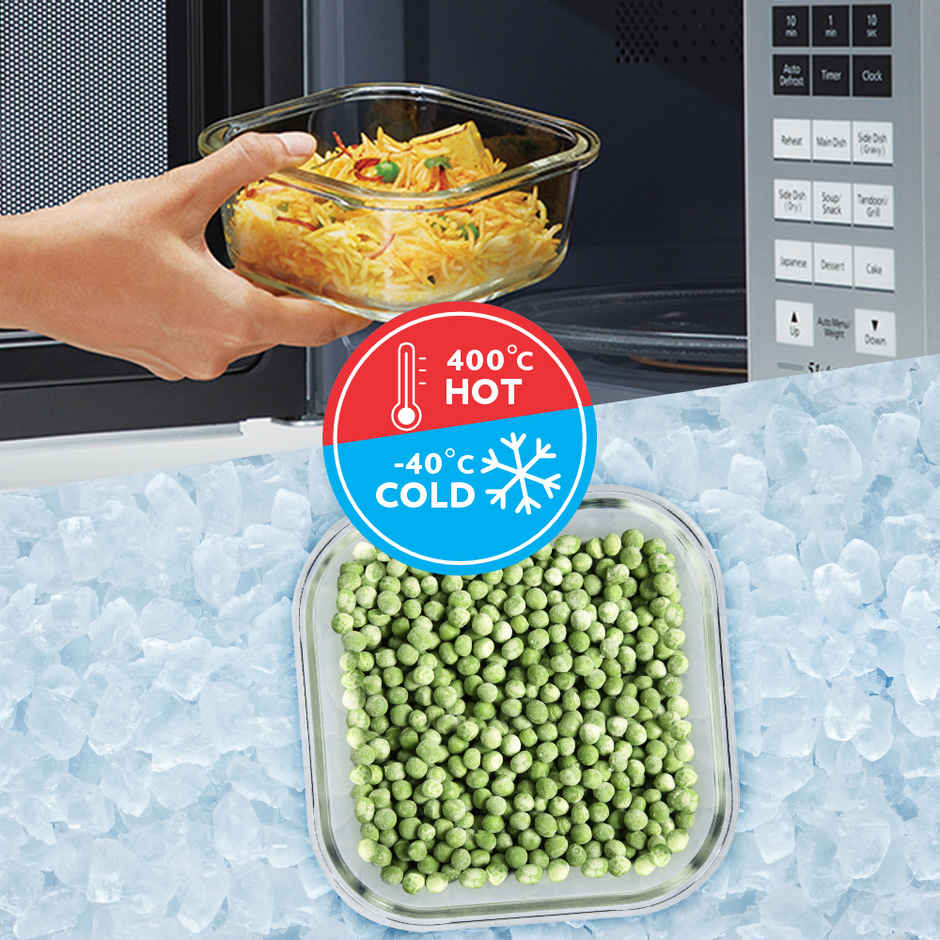 Larah by Borosil Stellar Horizontal Glass Lunch Box with Bag | Microwave Safe | 320 ml
