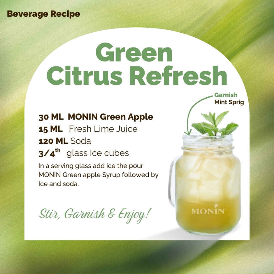 Monin Green Apple Syrup for Cocktail |Mocktails |Mixers
