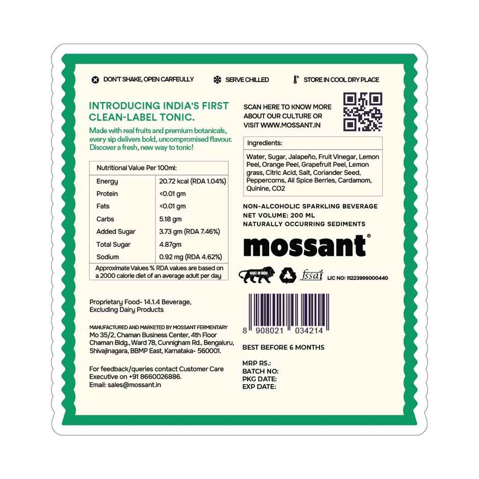 Mossant Jalapeno Tonic Water