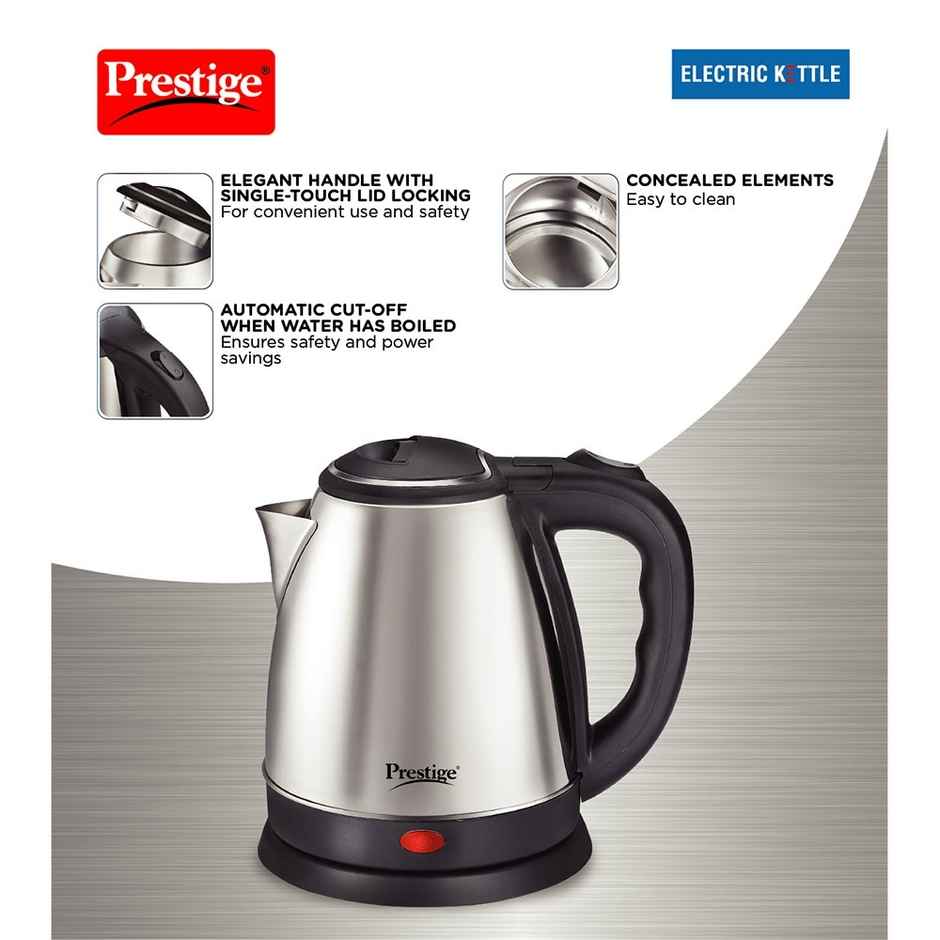 Prestige PKOSS 1.8L Electric Kettle,1350W,Elegant Design,Cool Touch Handle & Lid,1Y Warranty, Silver