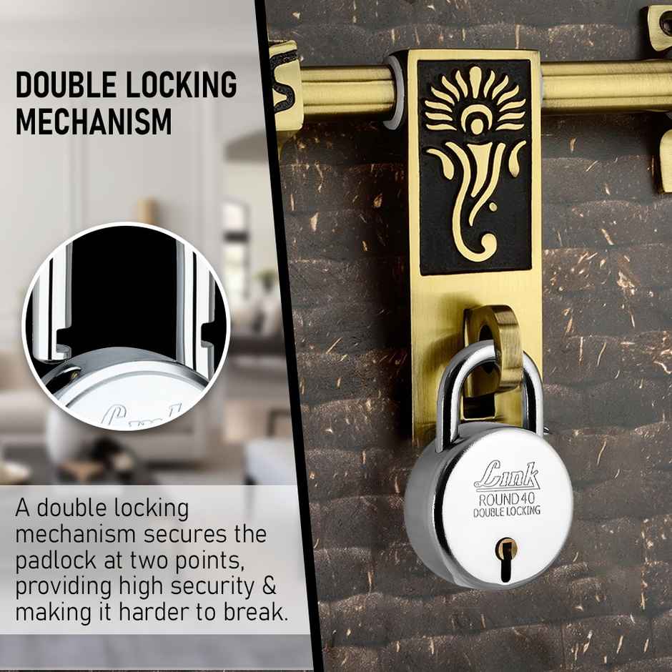 Link New Round Stainless Steel 40 mm Padlock with 3 Keys