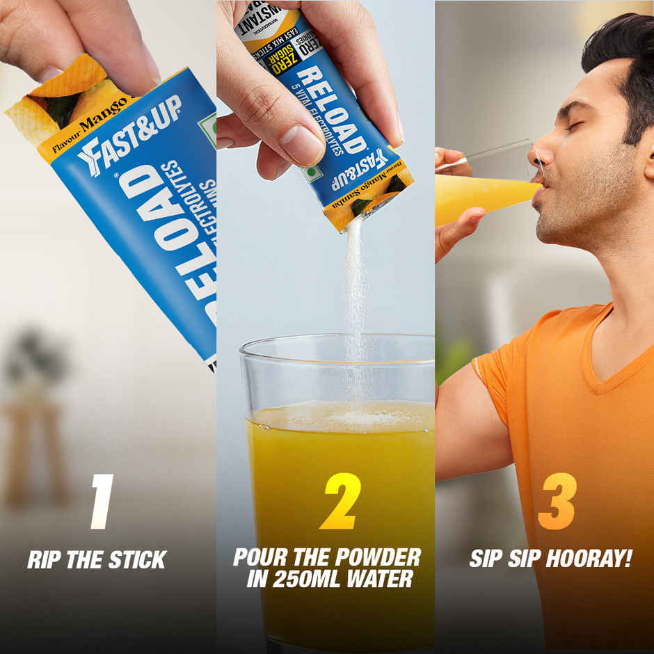 Fast&Up Reload Zero Sugar Instant Hydration Sticks With 5 Essential Electrolytes | Mango Samba