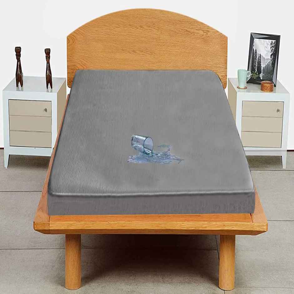 BAY6 Grey Terry Cotton 220 GSM Waterproof Mattress Protector For Single Size Bed