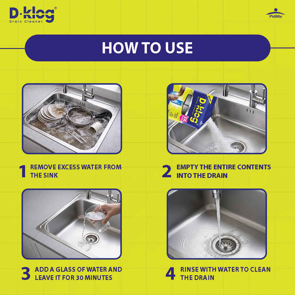DKlog Drain Cleaner Powder 45g x5-Fast Clog Remover for Sinks, Pipes & Septic Tanks