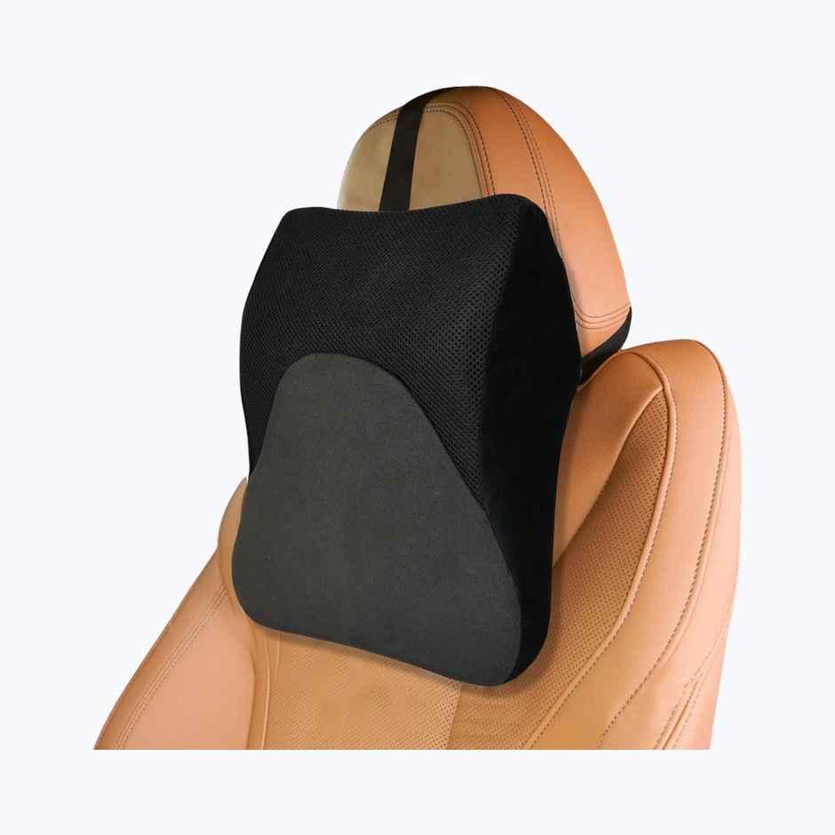 Trajectory Back Support For Chair & Car Seat, Orthopedic Lumbar Support Memory Cushion (1pc) & Trajectory Car Headrest Pillow In Memory Foam For Orthopedic | Neck Pain Pillow (1pc) Combo