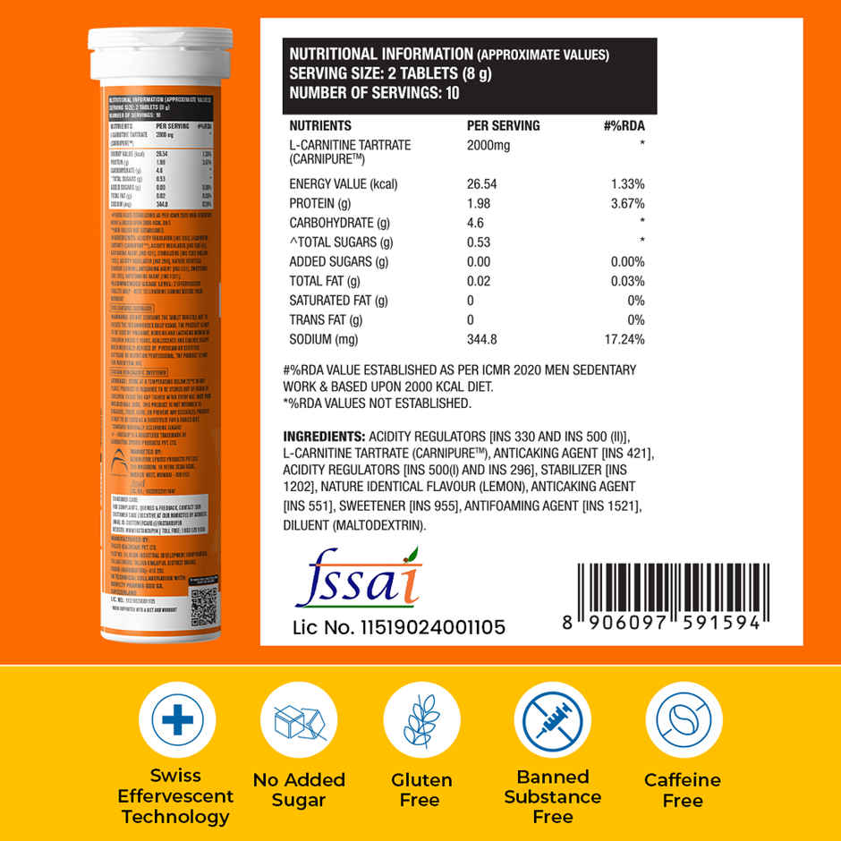 Fast&Up Fat Burner L-Carnitine For Weight Loss - Lemon flavour