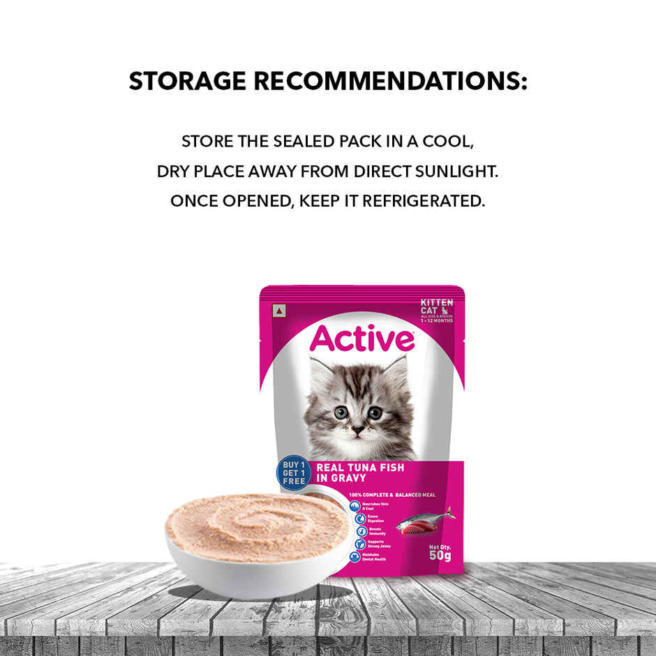 Active Kitten Wet Food, Real Tuna in Gravy, 8 Pouches (Buy 1 Get 1 Free)