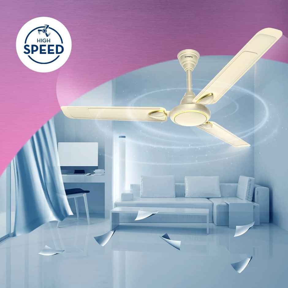 Crompton Surebreeze Hillbriz Deco Ceiling Fan,1200mm/48 inch,Star Rated,Energy Efficient,Ivory Gold