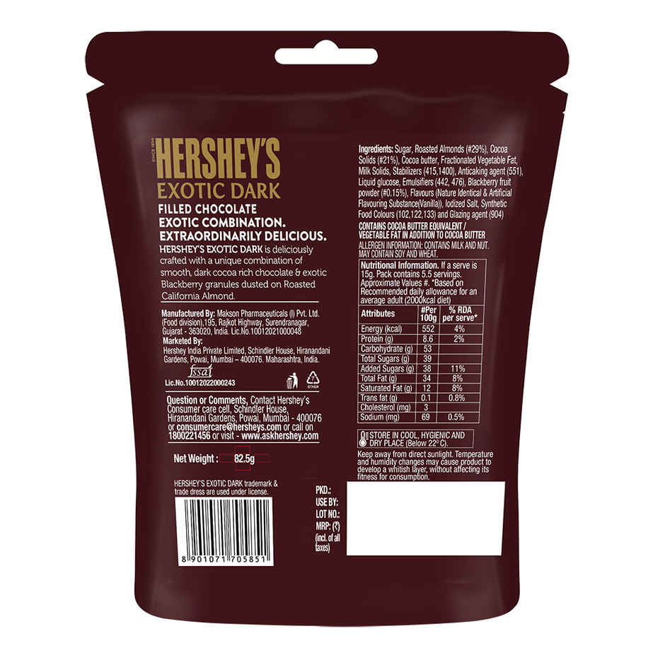 Hershey's Exotic Dark Blackberry Californian Almonds Chocolates Share Bag