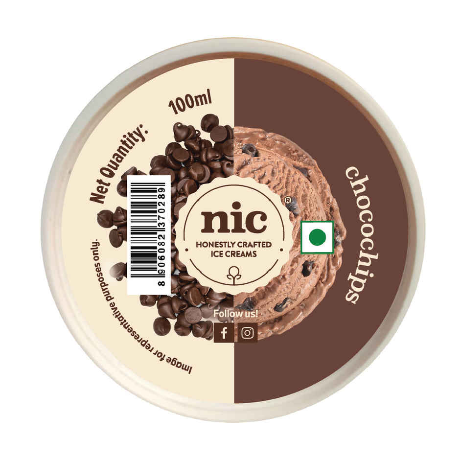 NIC Chocochips Ice Cream Cup | Preservative Free | No Artificial Flavors