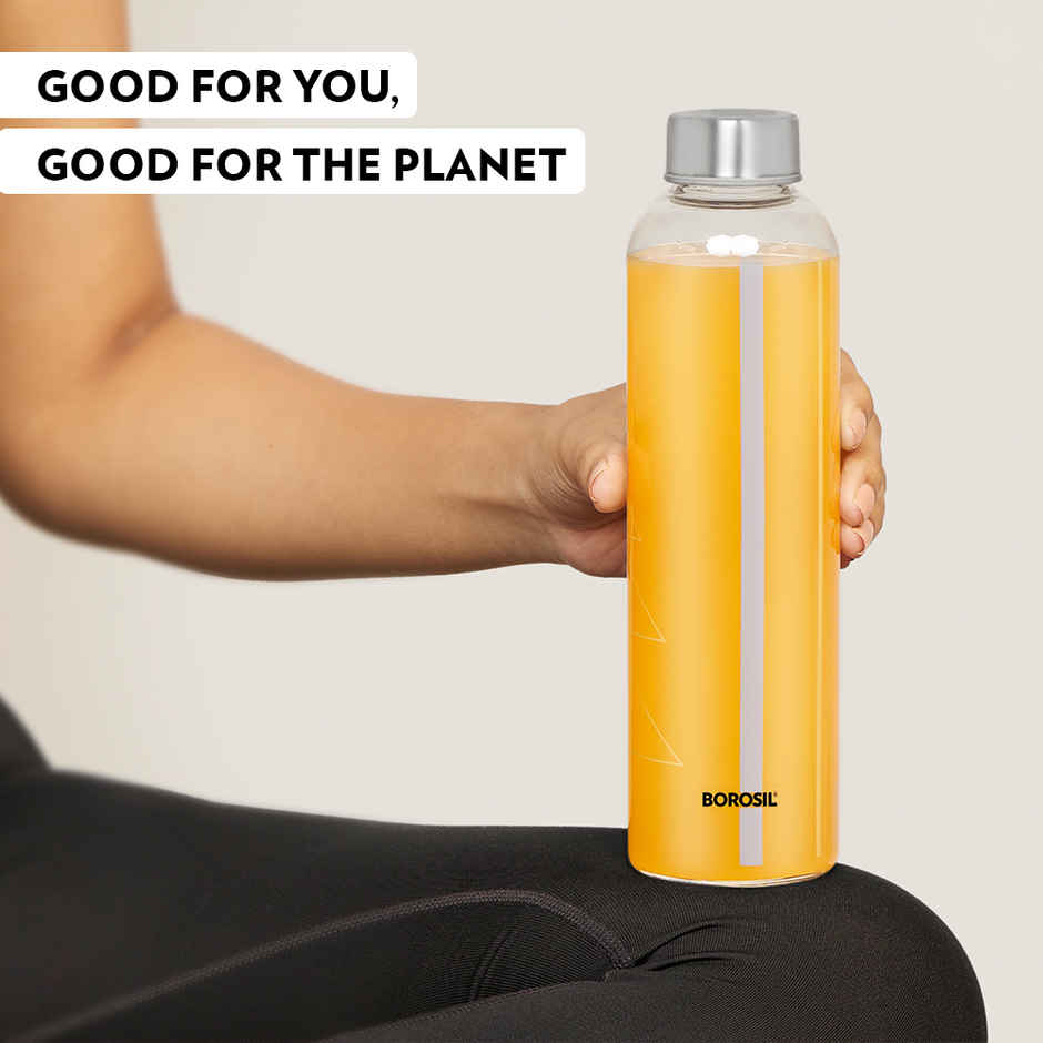 Borosil Sintra Narrow Mouth Bottle with Metal Lid Borosilicate Glass Dishwasher Safe