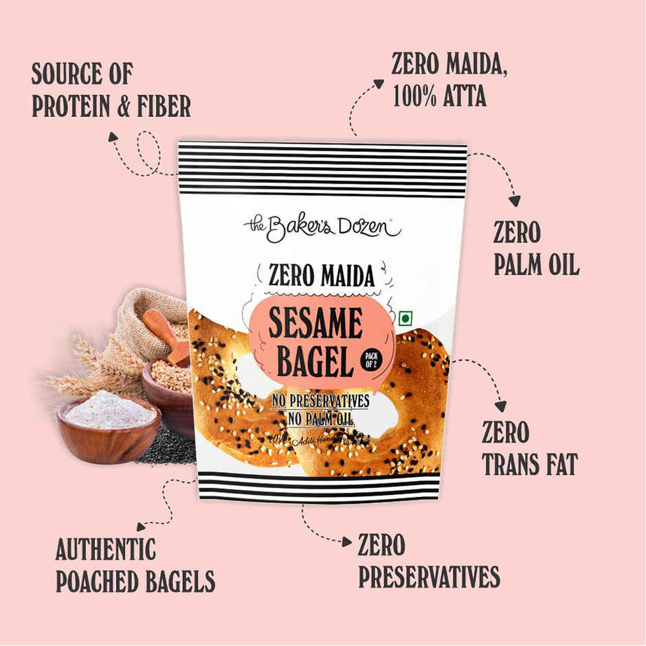 The Baker's Dozen Pure Whole Wheat Bagel Seasame Bread | Zero Maida | No Palm Oil No Preservative