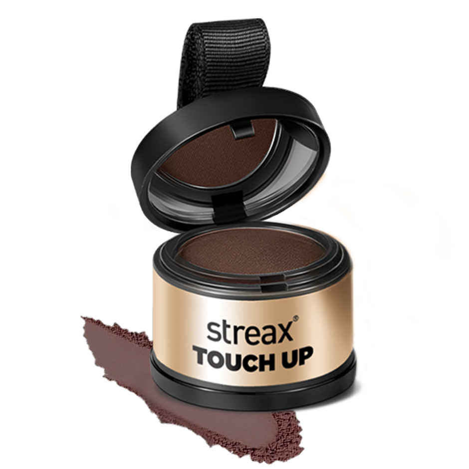Streax Root Touch Up Powder, Brown, Covers Grey Hair & Bald Patches Instantly