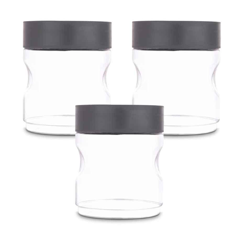 Flair Plastic Stackup Pet Jar Set Of 3 Pcs 1000 ml (Gray), Transparent