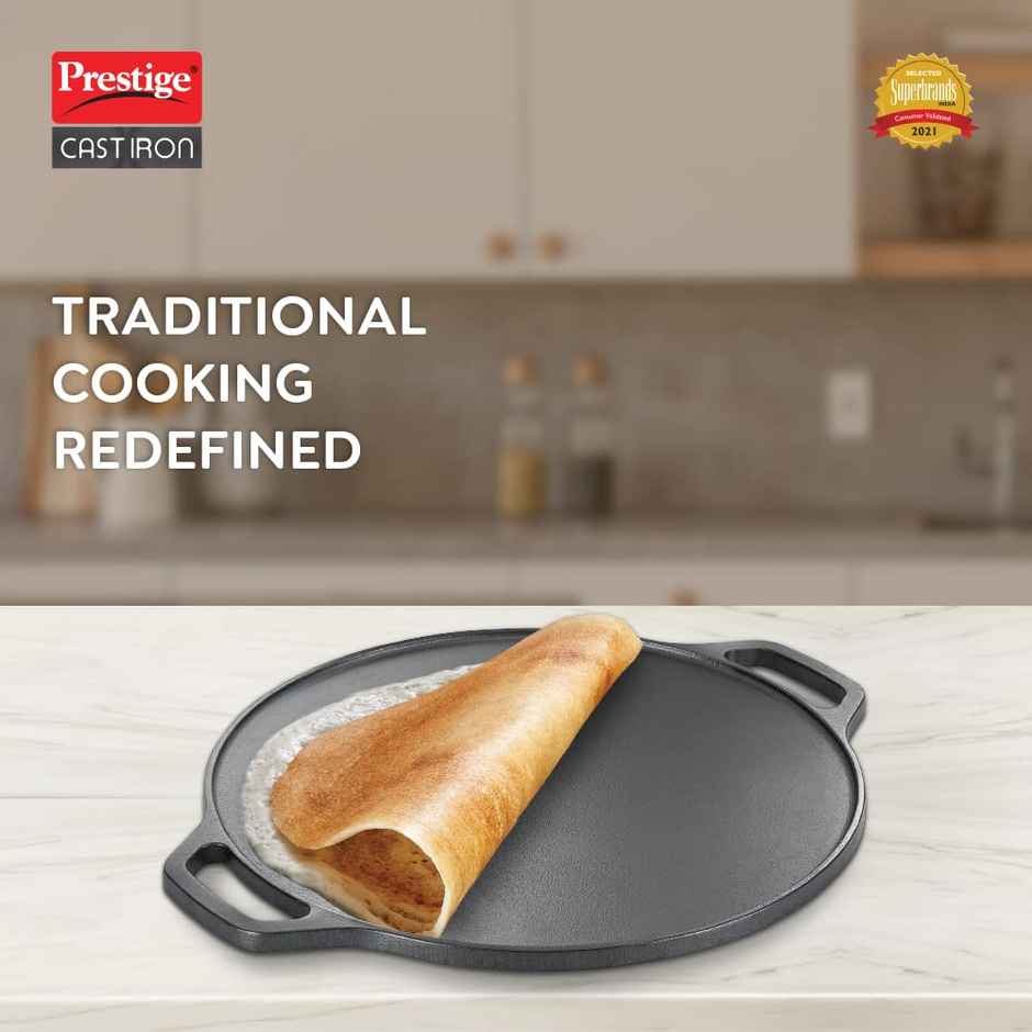 Prestige 30cm Dura Cast Iron Dosa Tawa| Gas and Induction Compatible| Even Heat Distribution