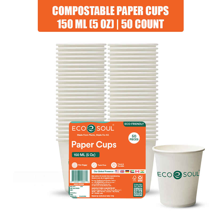 ECO SOUL | Disposable Paper Cups/Glasses | 150 ml | Standard | 50 Count