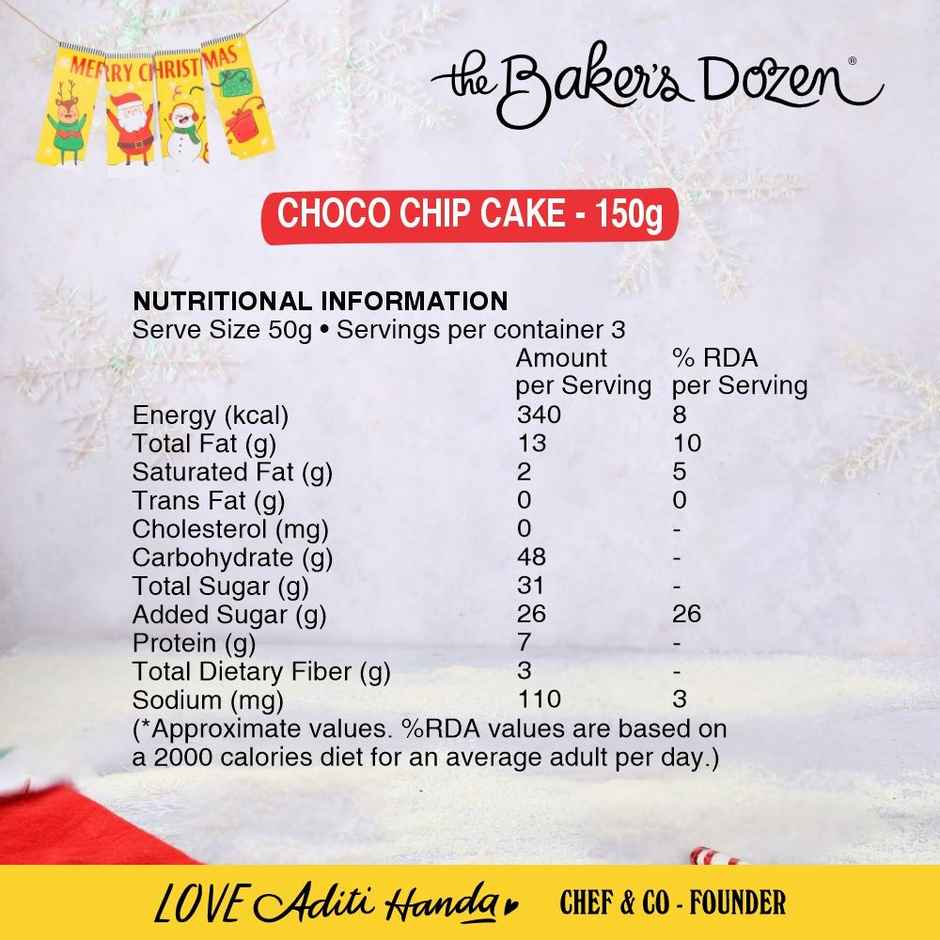The Baker's Dozen Choco Chip Cake |Eggless Cake | Chocolate Cake | Tea Cake | Made with Cocoa Powder