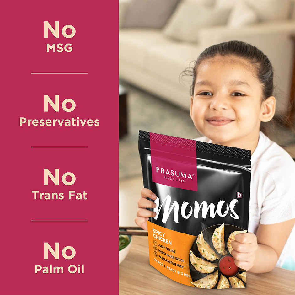 Prasuma Spicy Chicken Momos | No Soya Fillers, Only Chicken | No Preservatives