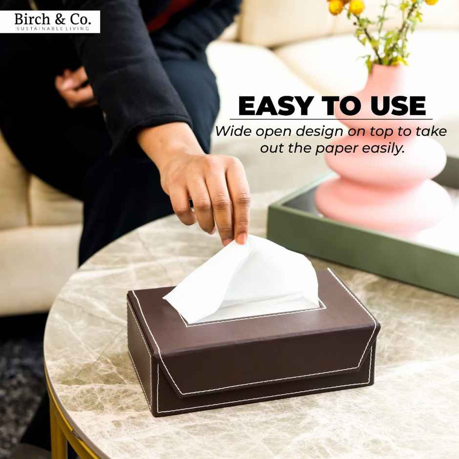 Birch & Co. Vegan Leather Tissue Box | Brown
