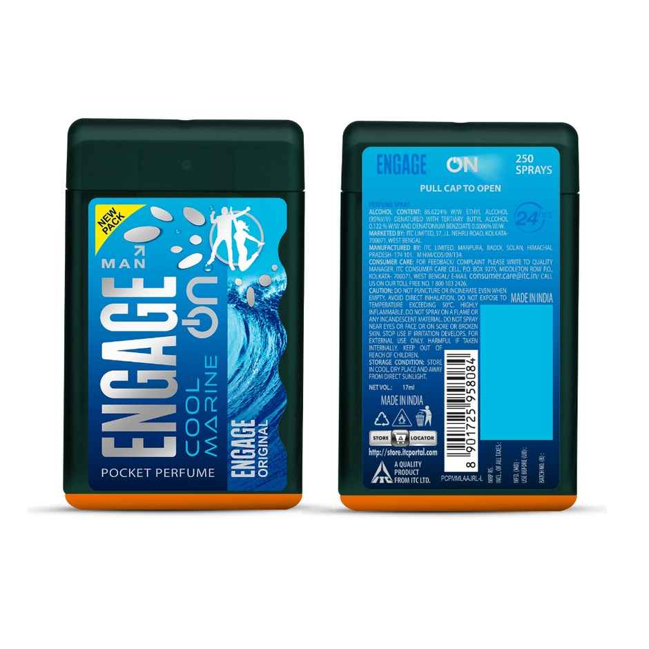 Engage On Cool Marine Pocket Perfume Men | 250 Sprays | Citrus & Musk