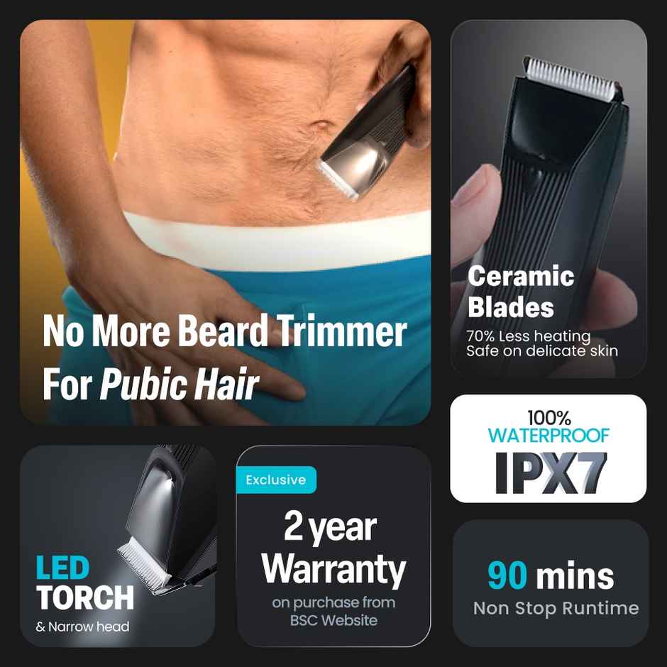 Bombay Shaving Company Intimate Body Groomer for Men | with LED light | Type C Trimmer