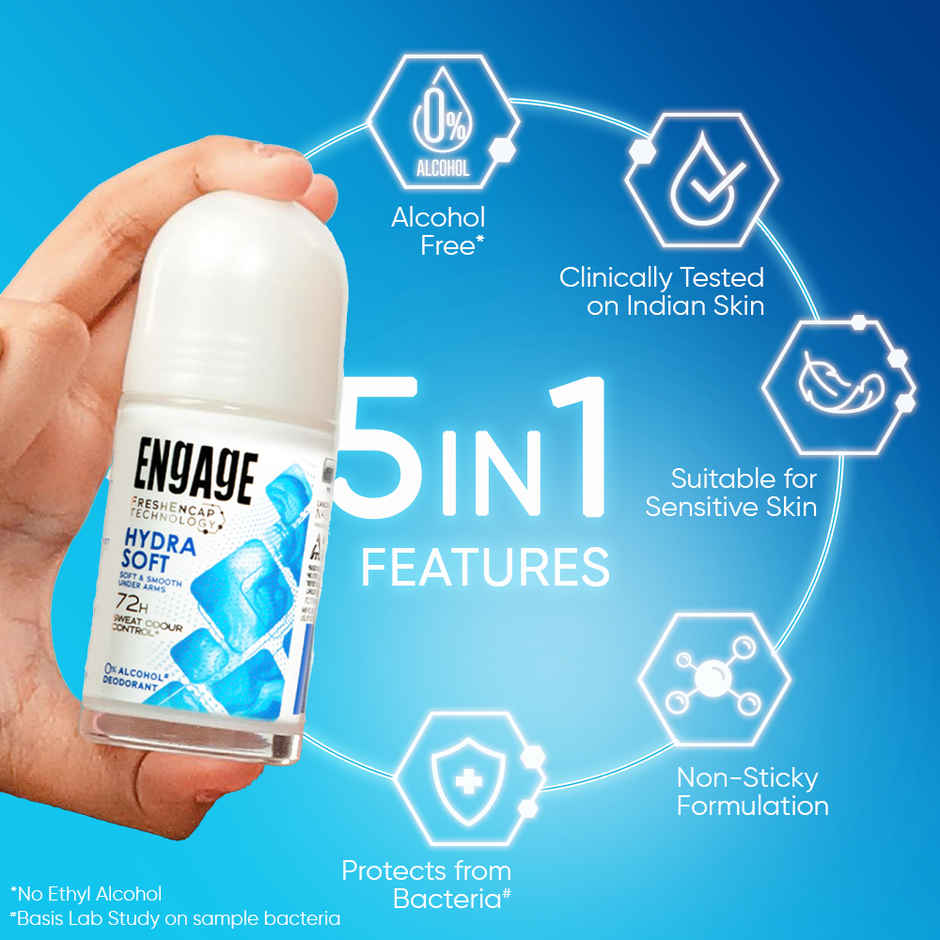 Engage Hydra Soft Roll On Deo For Women | Soft & Smooth Underarms Sweat Odour Protection