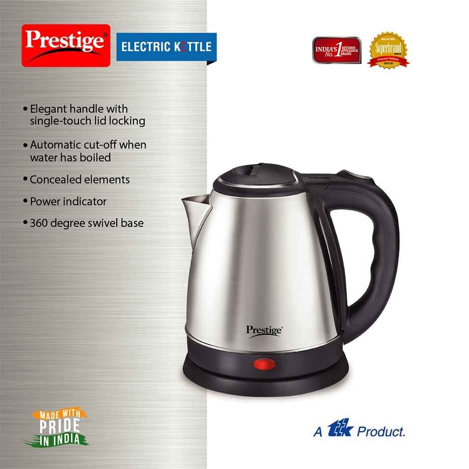 Prestige PKOSS 1.8L Electric Kettle,1350W,Elegant Design,Cool Touch Handle & Lid,1Y Warranty, Silver