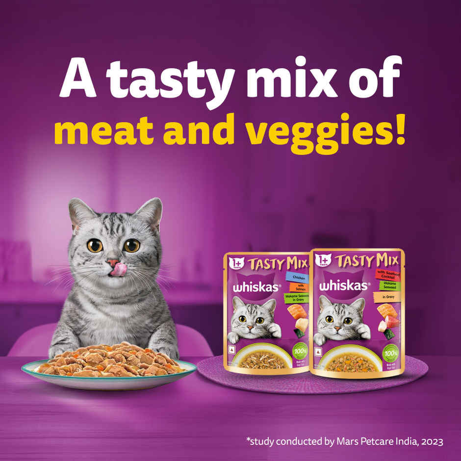 Whiskas Tasty Mix Adult Wet Cat Food | Seafood Cocktail Wakame Seaweed in Gravy