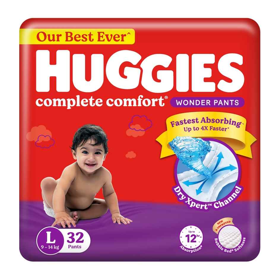 Huggies Complete Comfort Wonder Baby Diapers | Pant Style | L | 32 pcs
