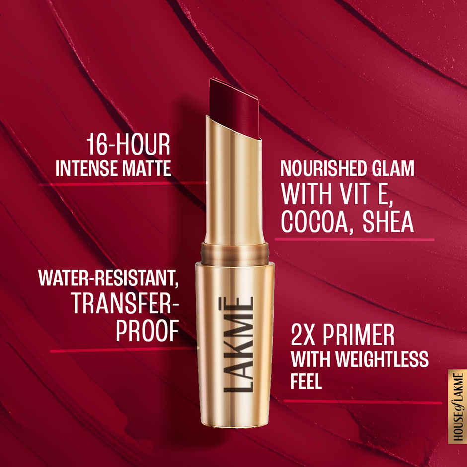 Lakme 9to5 Powerplay Priming Matte Lipstick, Lasts 16hrs, Burgundy Passion