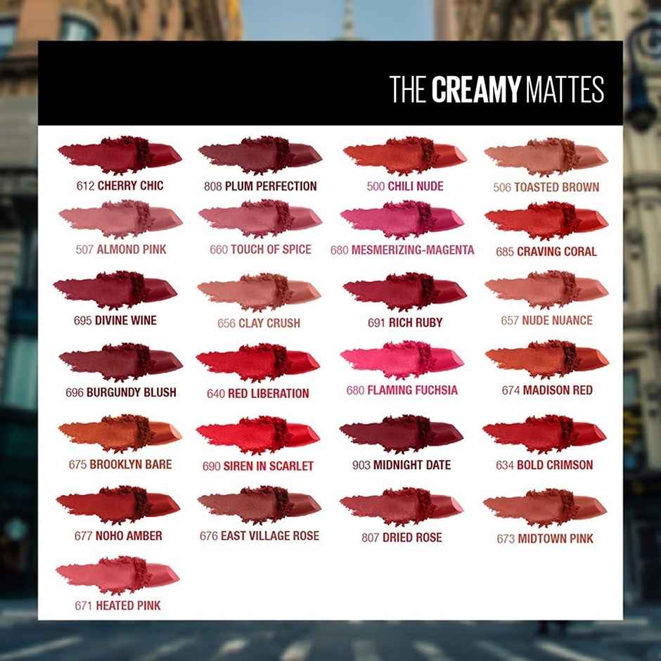 Maybelline New York Color Sensational Creamy Matte Lipstick | 634 Bold Crimson