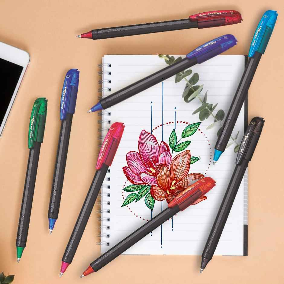 Pentel BL417 Energel Pack Of 8 Ink Black Red Blue Green Orange Pink Sky Blue Violet