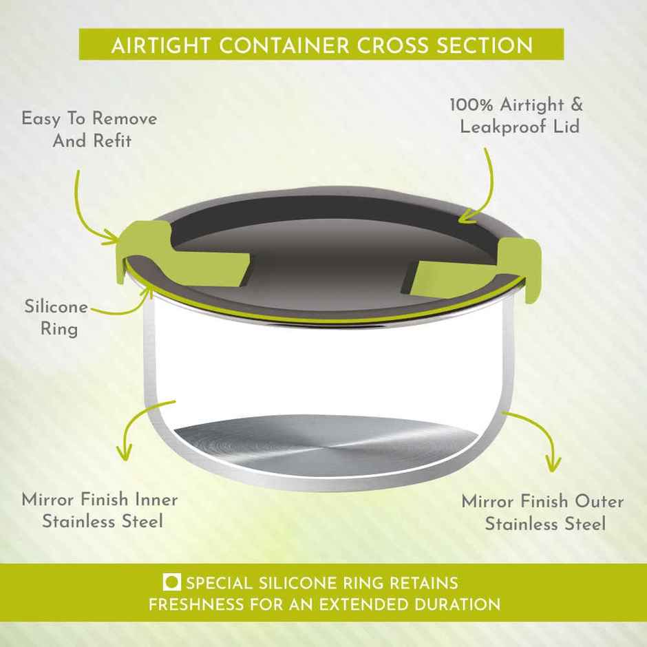 Magnus Olive 3 Lunch Box Set Leak-Proof Steel Containers for School with Insulated Bag (950 ml)