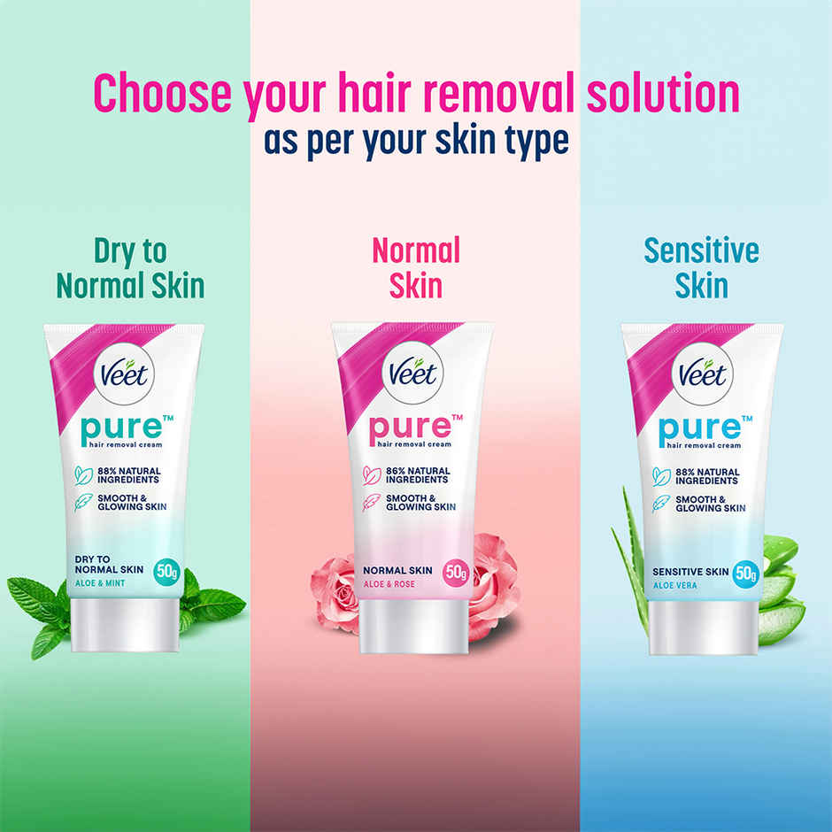 Veet Pure Hair Removal Cream - Normal Skin(50gms) & Roll-On Pearl & Beauty 50(50ml) Combo