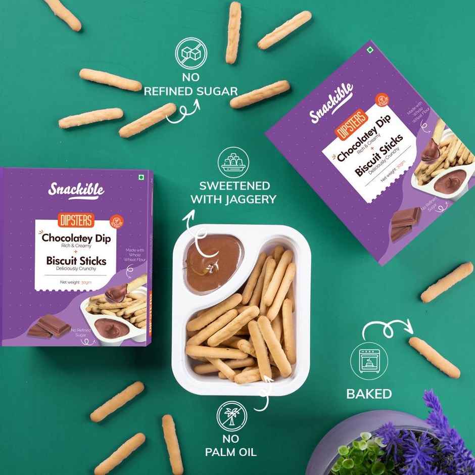 Snackible Biscuit Sticks | with Chocolatey Dip | Made with Jaggery
