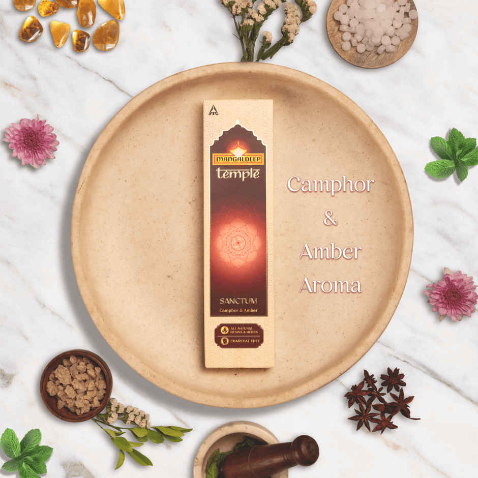 Mangaldeep Temple Sanctum with Camphor & Amber Infused Fragrances | Hand Rolled Premium Incense