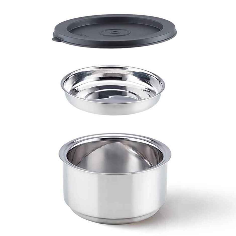 Borosil Carry Fresh Stainless Steel Insulated Lunch Box With Bag (280 ml + 280 ml) - Horizontal