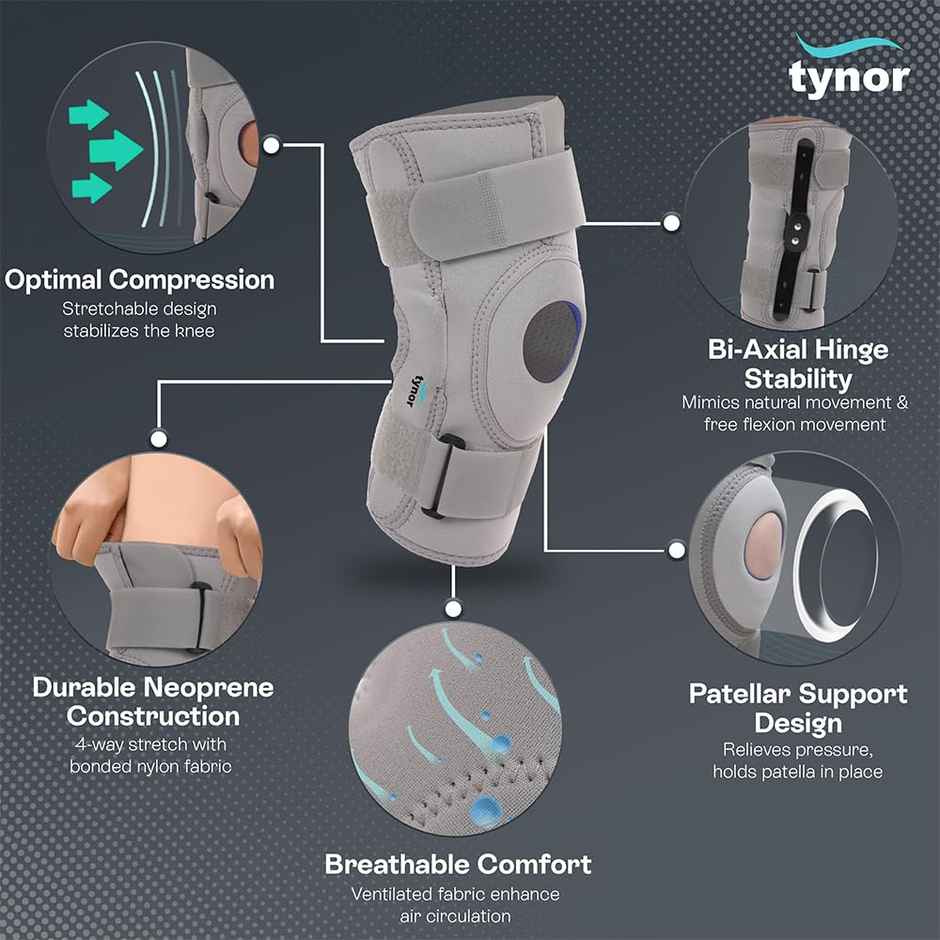 Tynor Knee Support Hinged (Neoprene) Grey S