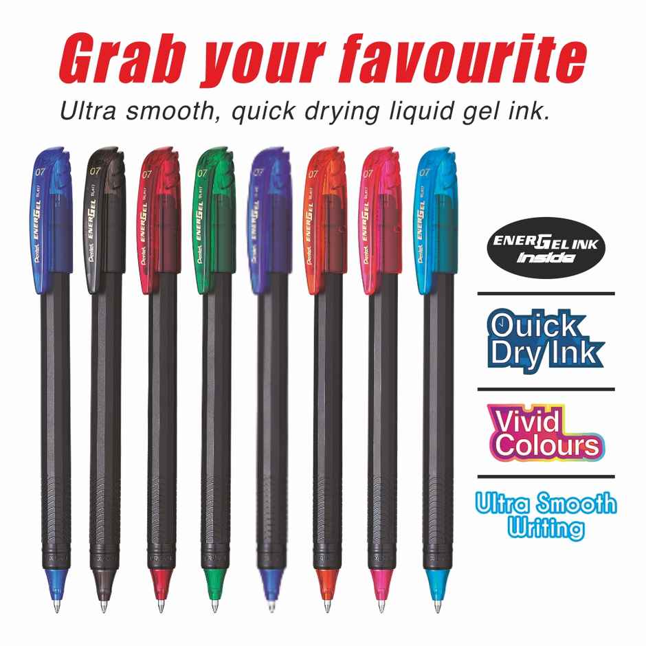 Pentel BL417 Energel Pack Of 8 Ink Black Red Blue Green Orange Pink Sky Blue Violet