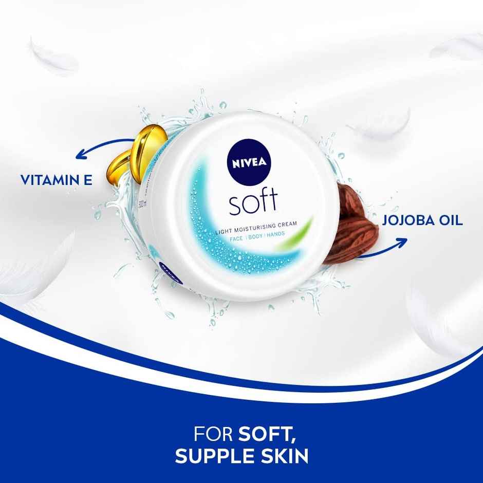 NIVEA Soft Light Moisturizer for Face, Hand & Body, Non-Greasy Cream for Instant Hydration