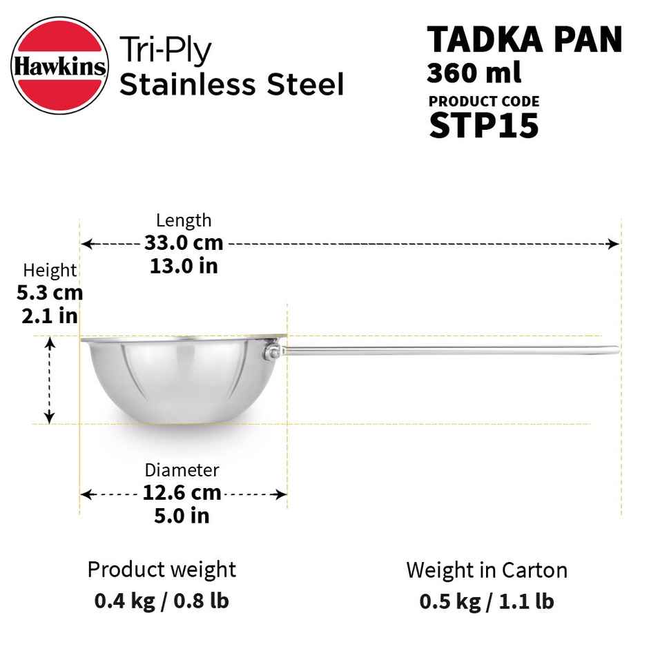 Hawkins 1.5 Cup Tadka Pan 360 ml Triply Stainless Steel Pan Induction Pan - Silver