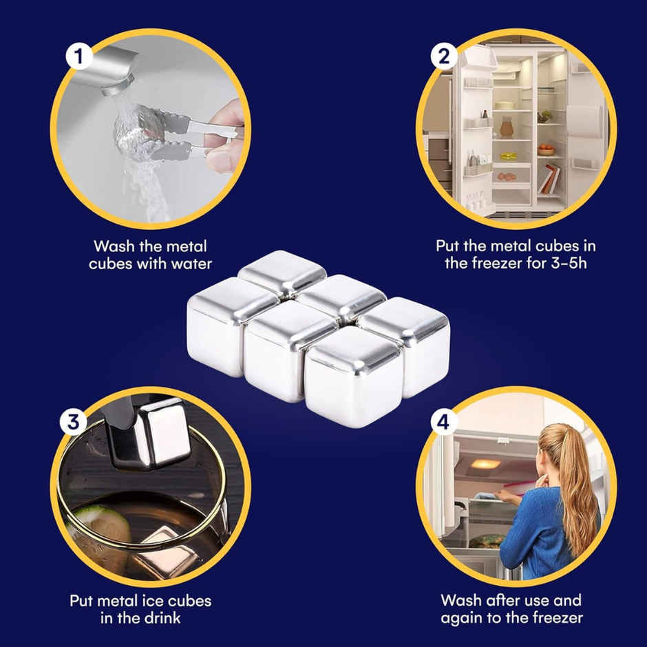 SE7EN Stainless Steel Reusable Ice Cubes with Tongs