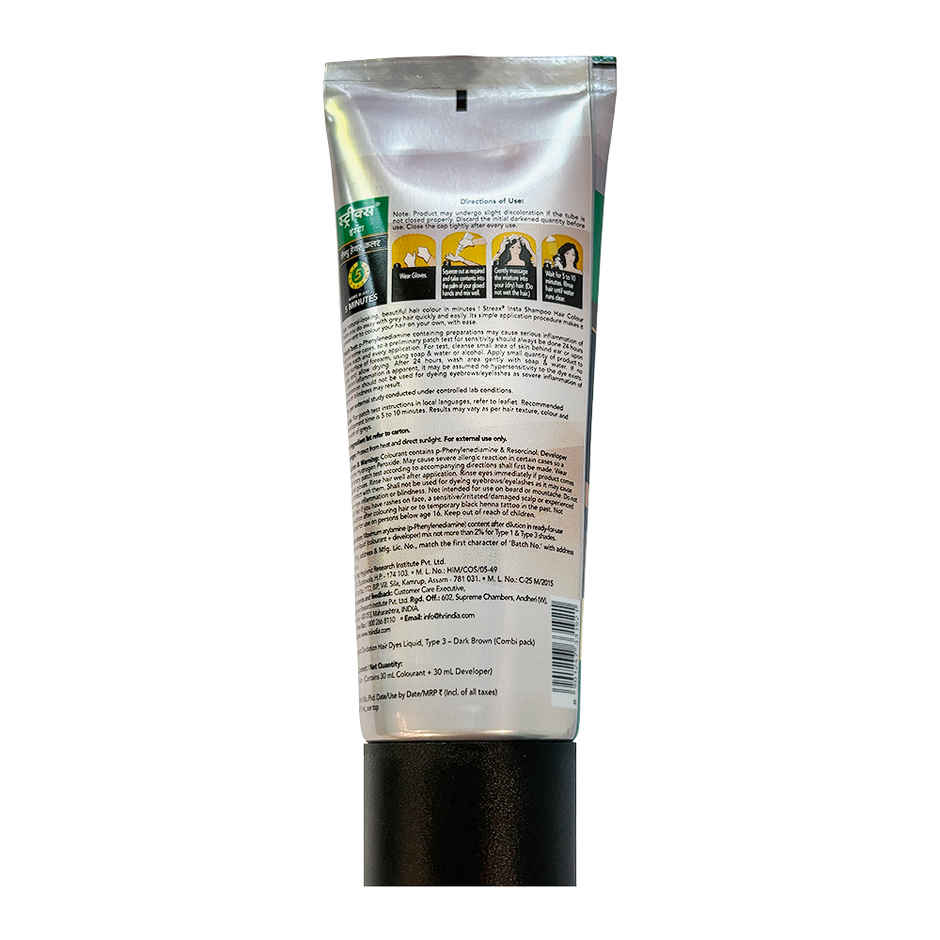 Streax Insta Shampoo Hair Colour - Dark Brown, Easy Diy- Squeeze Pack