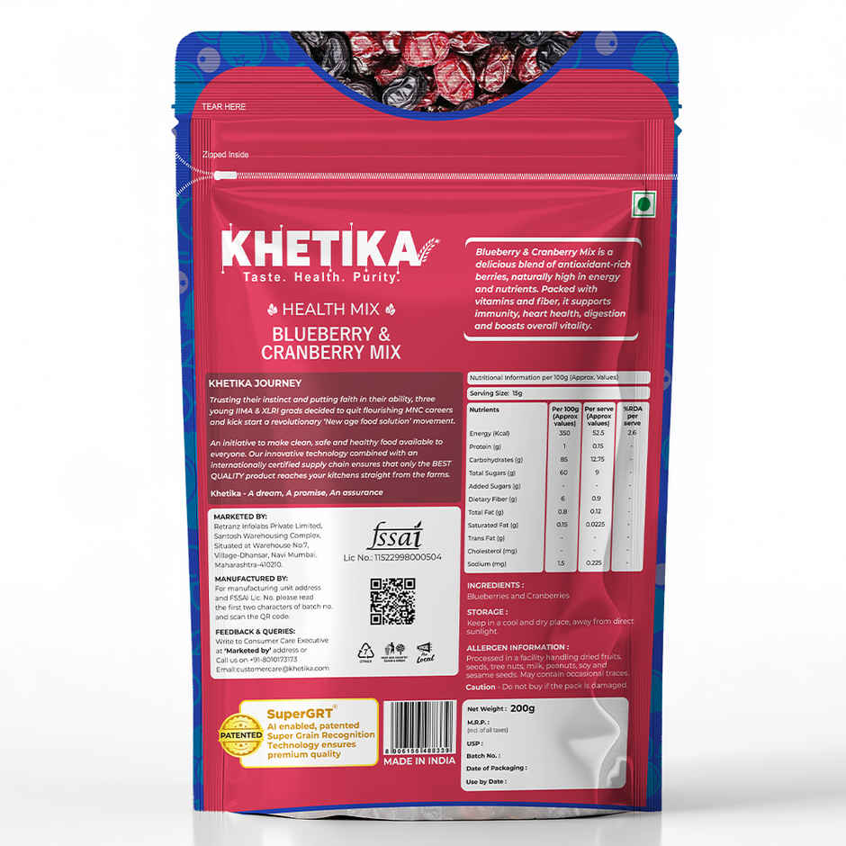 Khetika Premium Cranberry & Blueberry Mix | Rich in Calcium & Antioxidants | No Added Preservatives