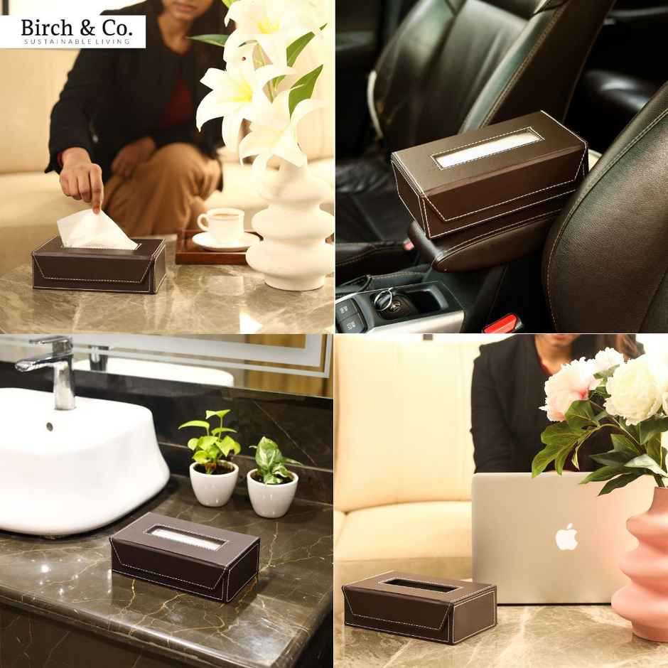 Birch & Co. Vegan Leather Tissue Box | Brown