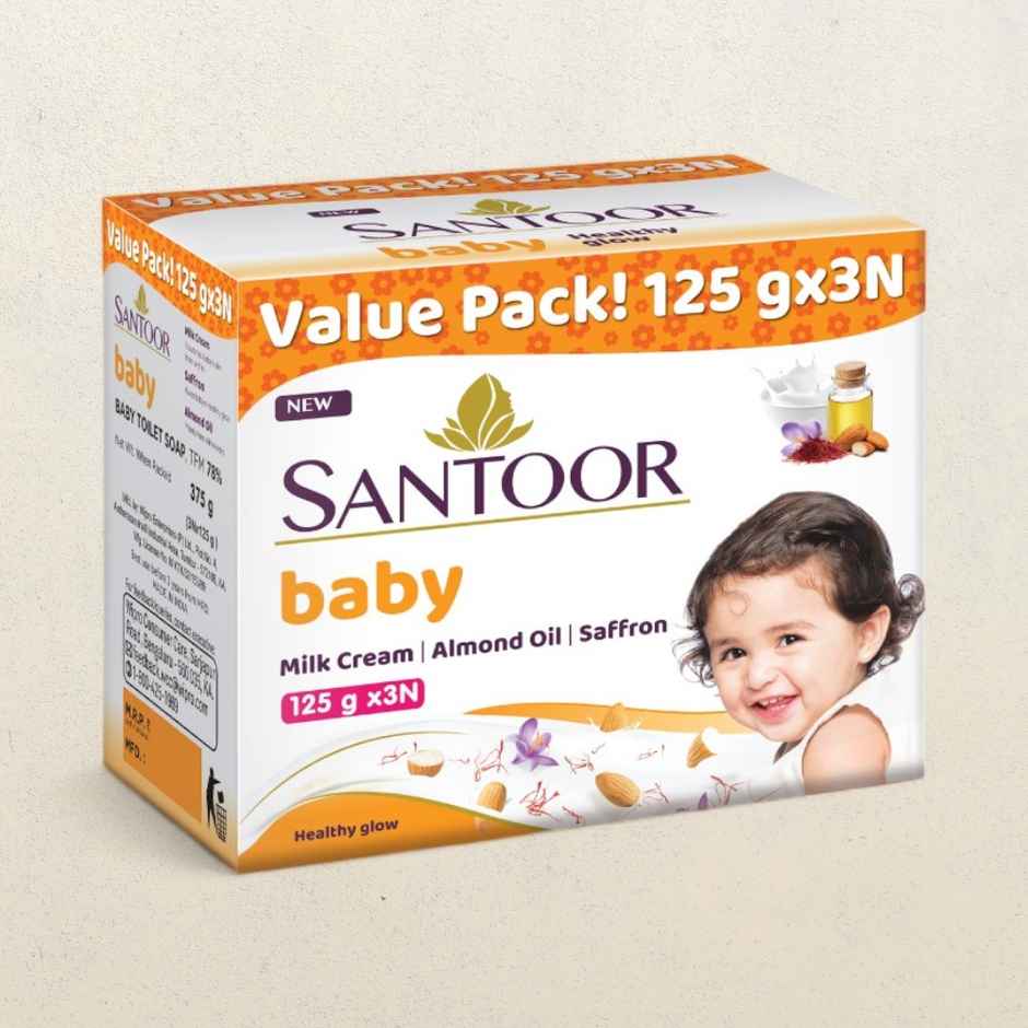 Santoor Baby Bathing Bar Soap With Milk Cream and Almond Oil for Soft Skin